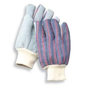 leather palm glove, knit wrist, striped canvas back, dozen
