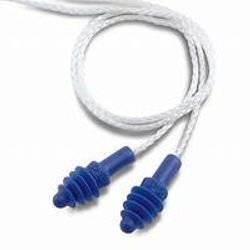 4-Flange PVC Corded Earplugs With White Nylon Cord, 100 per box